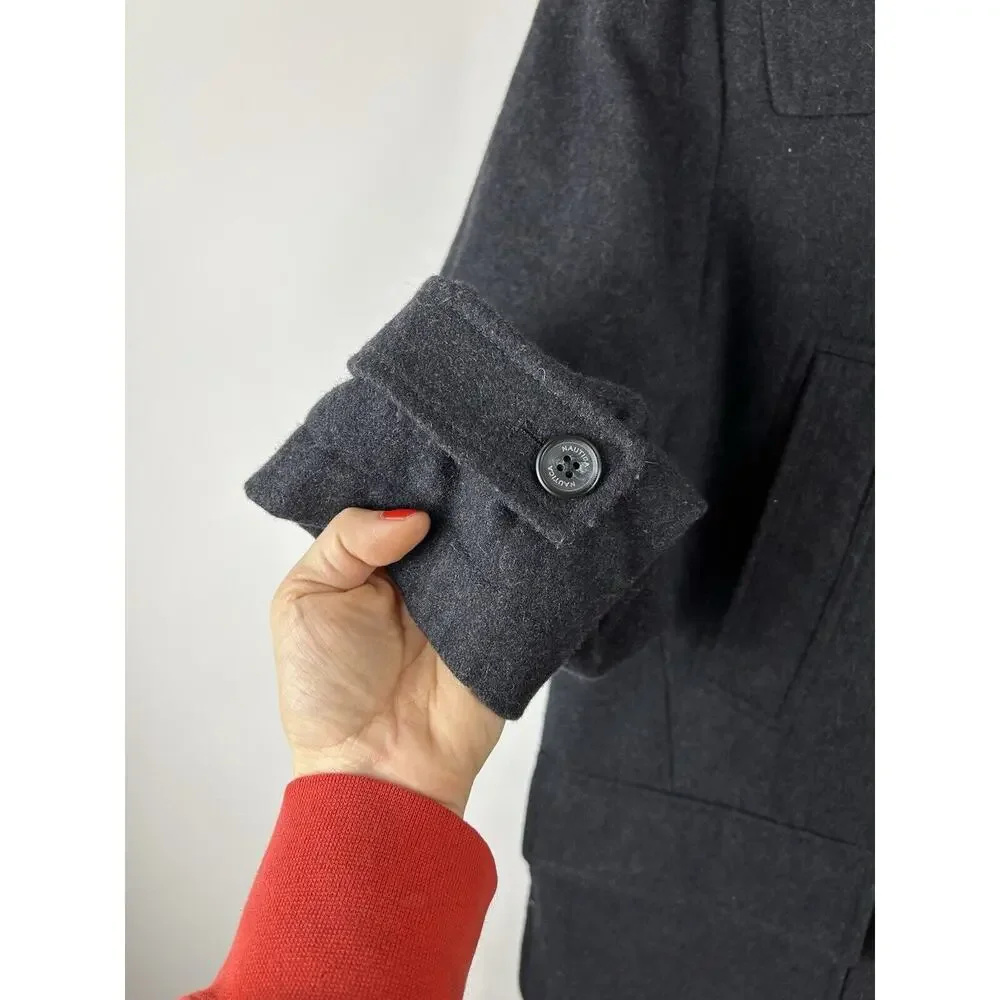 Nautica Wool‎ Coat Big Men Size M Toggle Full Zip Gray Heavy Winter Jacket Lined